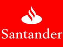 Logotipo Banco Santander, llama blanca sobre fondo rojo