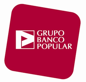 Logotipo Grupo Banco Popular, Letras en blanco con fondo rojo, granate