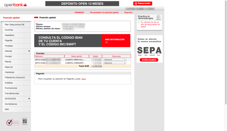 Captura de la web de Openbank y como es la operativa